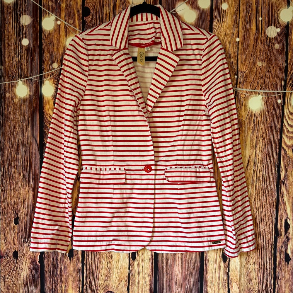 Orb Red and White Striped Women's Blazer